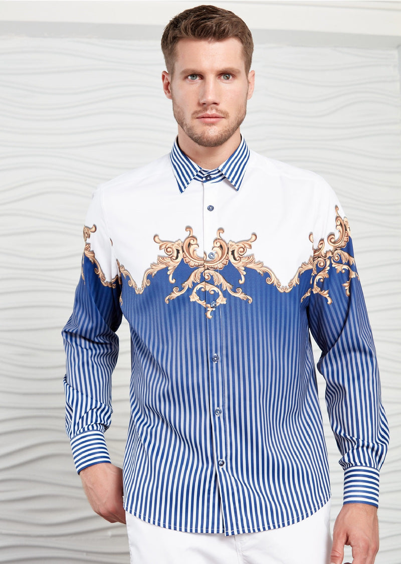 Blue Stripe Baroque Silky Shirt