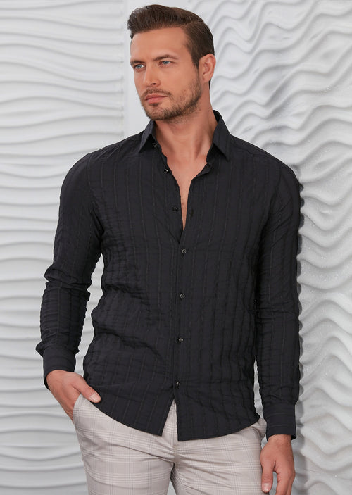 Black Tonal Stripe Dressy Shirt