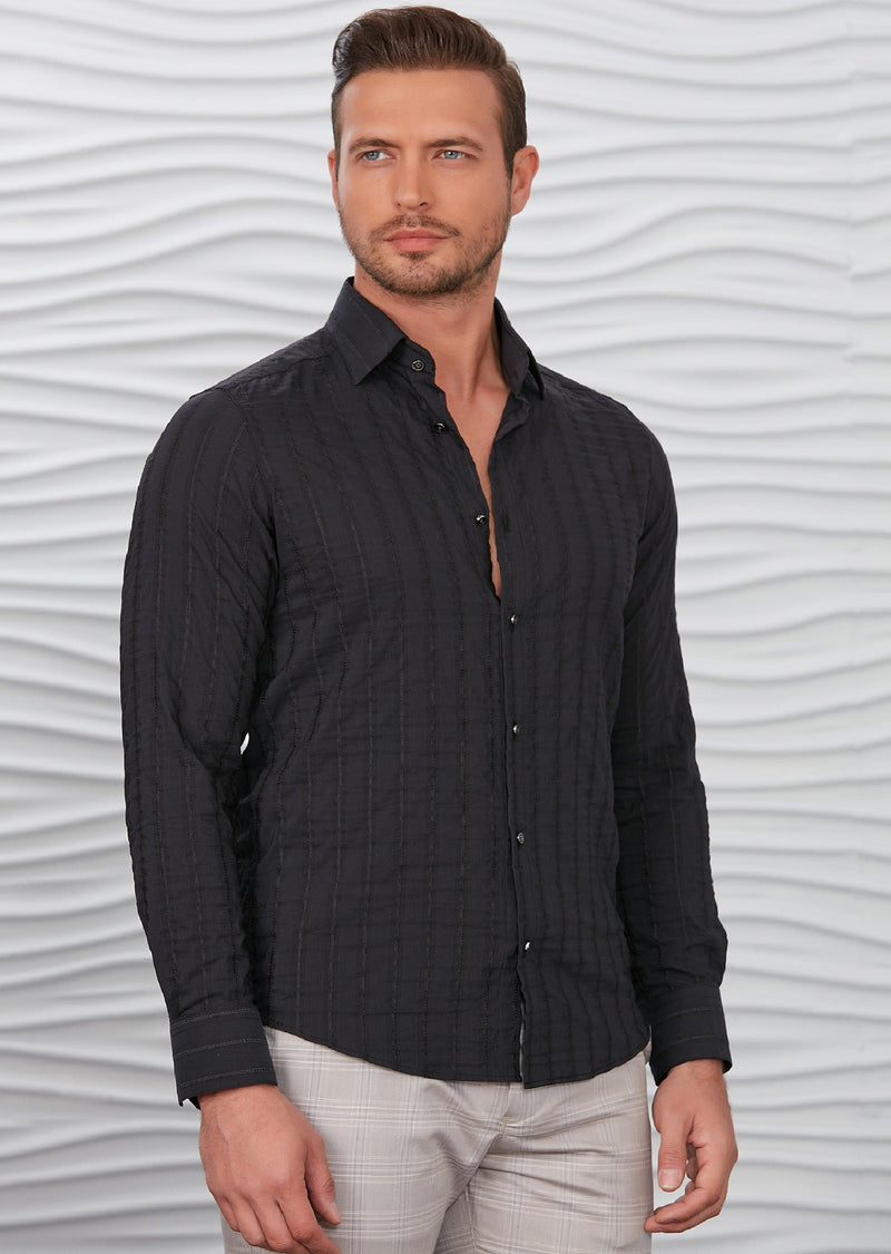 Black Tonal Stripe Dressy Shirt