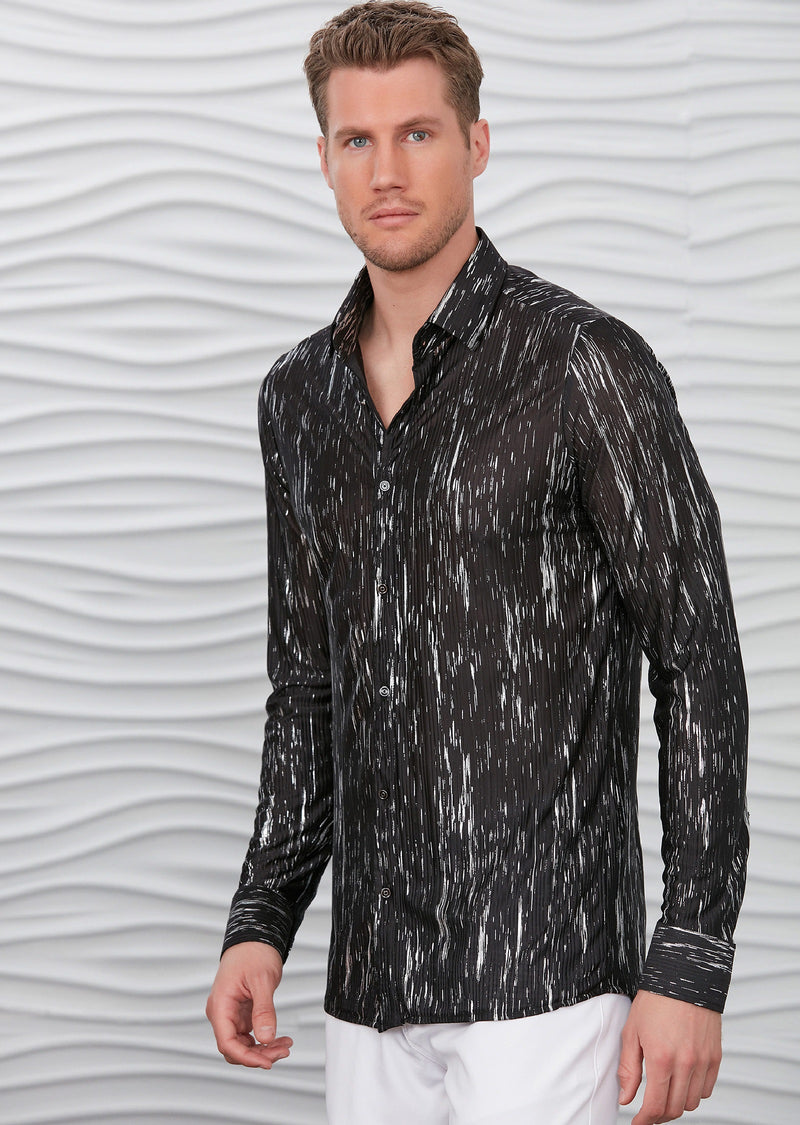 Black Silver Raindrop Print Shirt