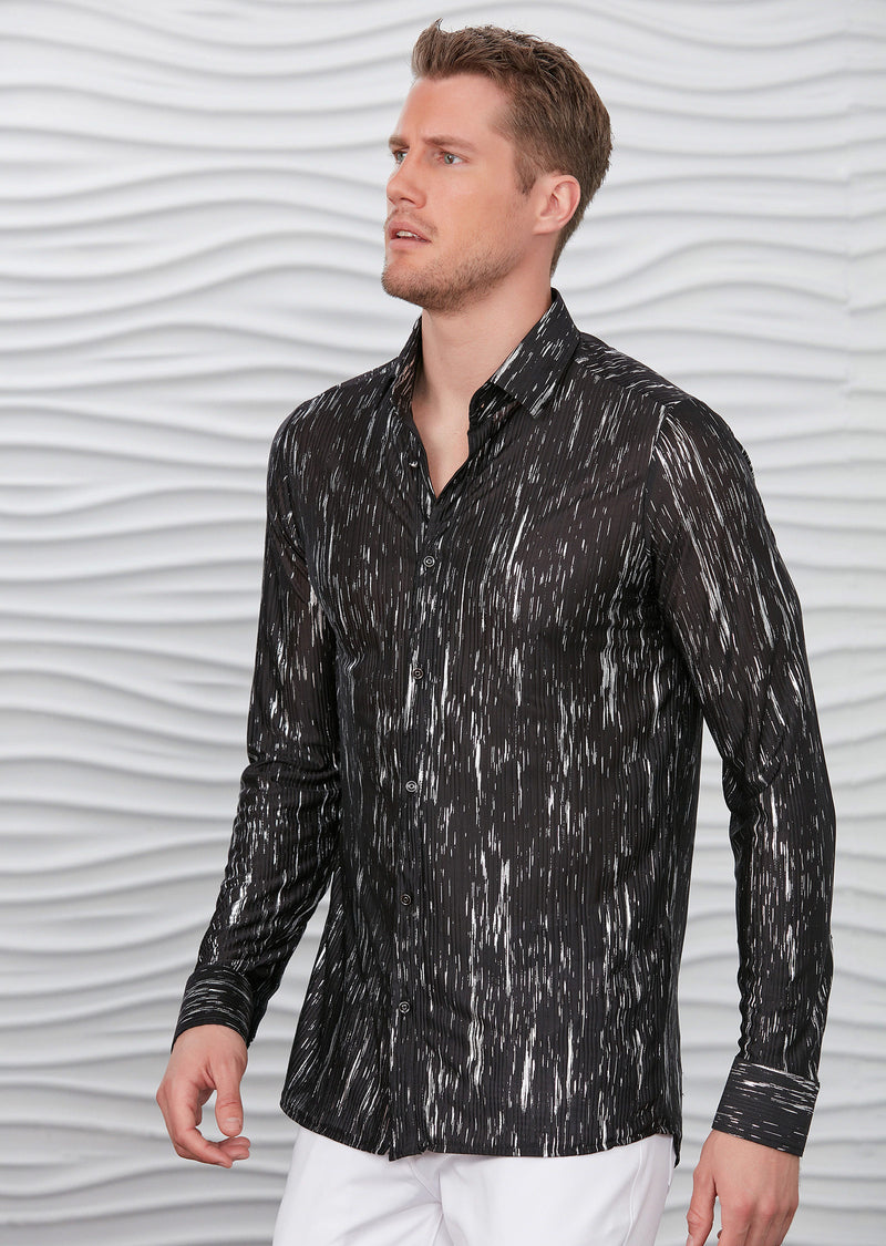 Black Silver Raindrop Print Shirt