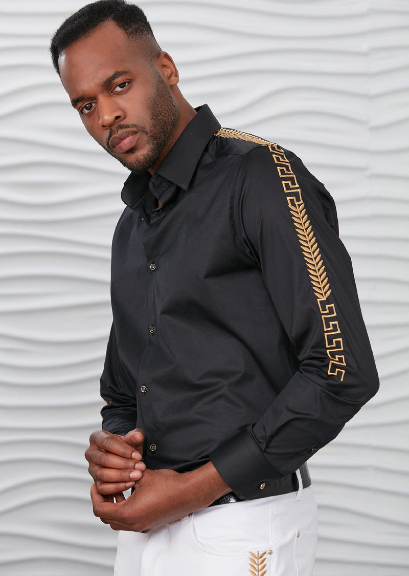 Black Gold Meander Embroidered Shirt