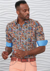 Brown Blue Chain & Belt Silky Shirt