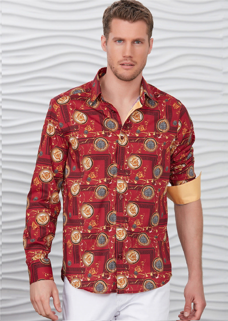 Red Crest & Meander Silky Shirt