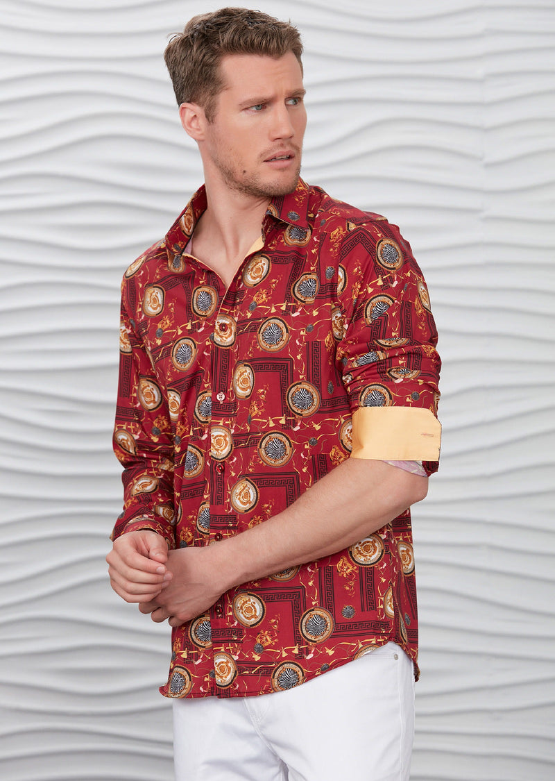 Red Crest & Meander Silky Shirt