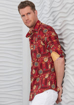 Red Crest & Meander Silky Shirt