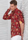 Red Crest & Meander Silky Shirt