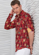 Red Crest & Meander Silky Shirt