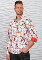 White Red Floral Chain Silky Shirt