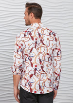 White Red Floral Chain Silky Shirt