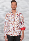 White Red Floral Chain Silky Shirt