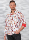 White Red Floral Chain Silky Shirt