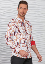 White Red Floral Chain Silky Shirt