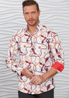 White Red Floral Chain Silky Shirt