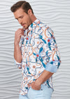 White Blue Floral Chain Silky Shirt