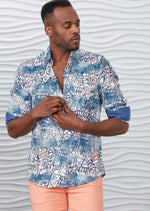 Blue White Mosaic Silky Shirt