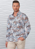 Brown White Mosaic Silky Shirt