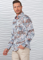 Brown White Mosaic Silky Shirt