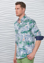 Green White Mosaic Silky Shirt