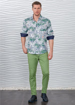 Green White Mosaic Silky Shirt