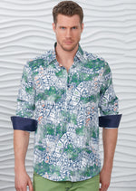 Green White Mosaic Silky Shirt