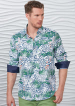 Green White Mosaic Silky Shirt