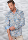 Blue Beige Brushstroke Silky Shirt