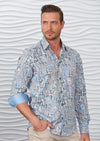 Blue Beige Brushstroke Silky Shirt