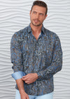 Navy Brown Brushstroke Silky Shirt