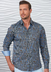 Navy Brown Brushstroke Silky Shirt