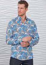 White Blue Houndstooth Silky Shirt