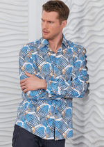 White Blue Houndstooth Silky Shirt