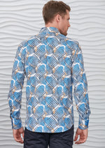 White Blue Houndstooth Silky Shirt