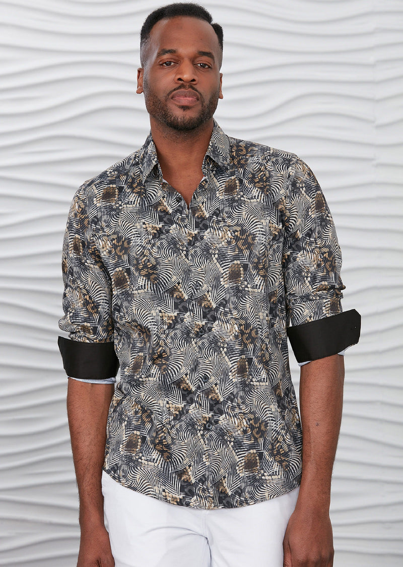 Black Beige Pyschedelic Silky Shirt