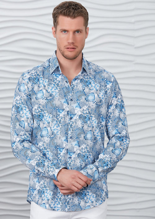 White Blue Pyschedelic Silky Shirt