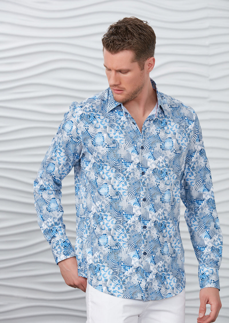 White Blue Pyschedelic Silky Shirt