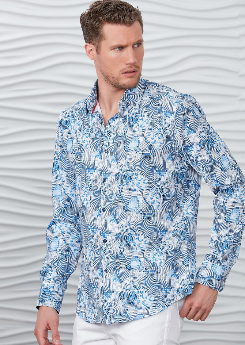 White Blue Pyschedelic Silky Shirt