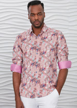 Pink Abstract Silky Long Sleeve Shirt