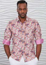 Pink Abstract Silky Long Sleeve Shirt