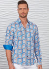 Blue Meander Print Silky Shirt