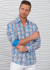 Blue Meander Print Silky Shirt