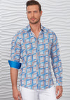 Blue Meander Print Silky Shirt