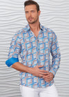 Blue Meander Print Silky Shirt