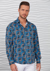 Blue Meander Print Silky Shirt