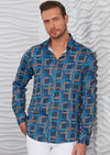 Blue Meander Print Silky Shirt