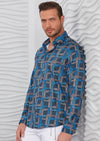 Blue Meander Print Silky Shirt