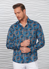 Blue Meander Print Silky Shirt