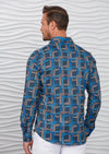 Blue Meander Print Silky Shirt