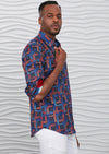 Navy Meander Print Silky Shirt