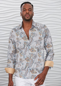 White Paisley Silky Print Shirt